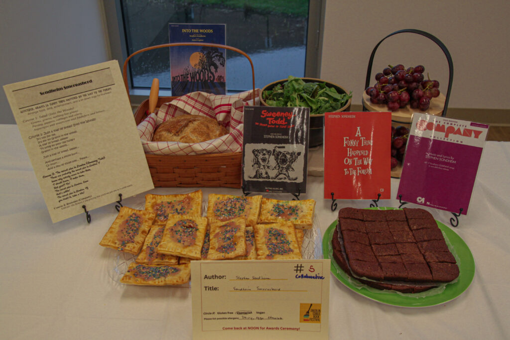 Various foods with their book references, all written by Sondheim, with info sheet.