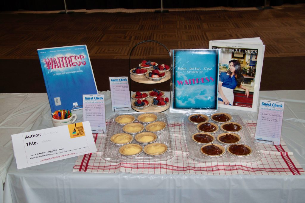 Photo of submission titled, "Waitress" featuring small dishes of food featured in the book by Sara Bareilles