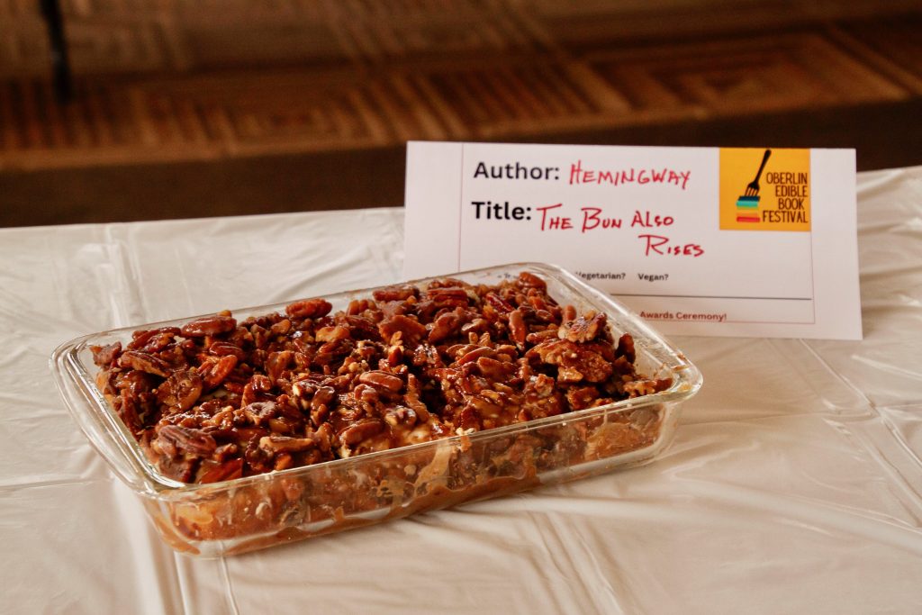Photo of submission titled, "The Bun Also Rises" featuring a dessert casserole with pecans